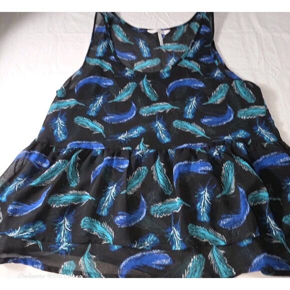 Kirra Tops - Kirra Womans Small Top Feathers Blue Green Summer Boho Sheer Layering